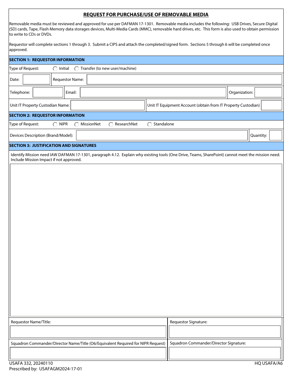 USAFA Form 332 - Fill Out, Sign Online and Download Fillable PDF ...