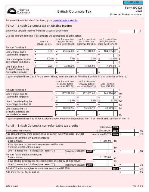 Form BC428 (5010-C) British Columbia Tax - Canada, 2023