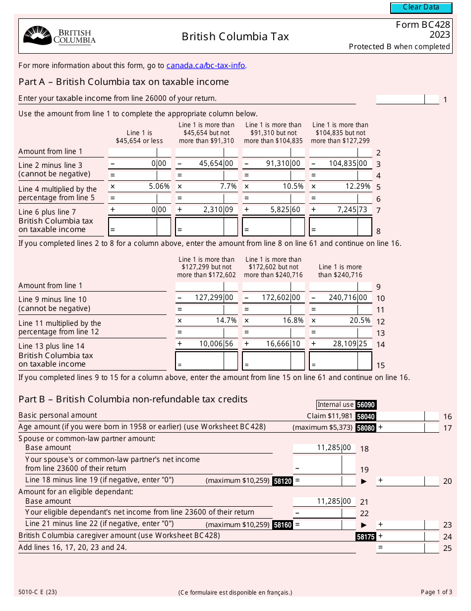 Form BC428 (5010-C) British Columbia Tax - Canada, Page 1