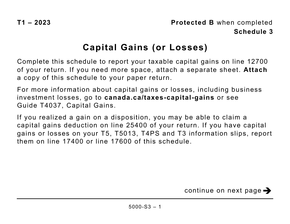 Form 5000-S3 Schedule 3 Capital Gains (Or Losses) - Large Print - Canada, Page 1