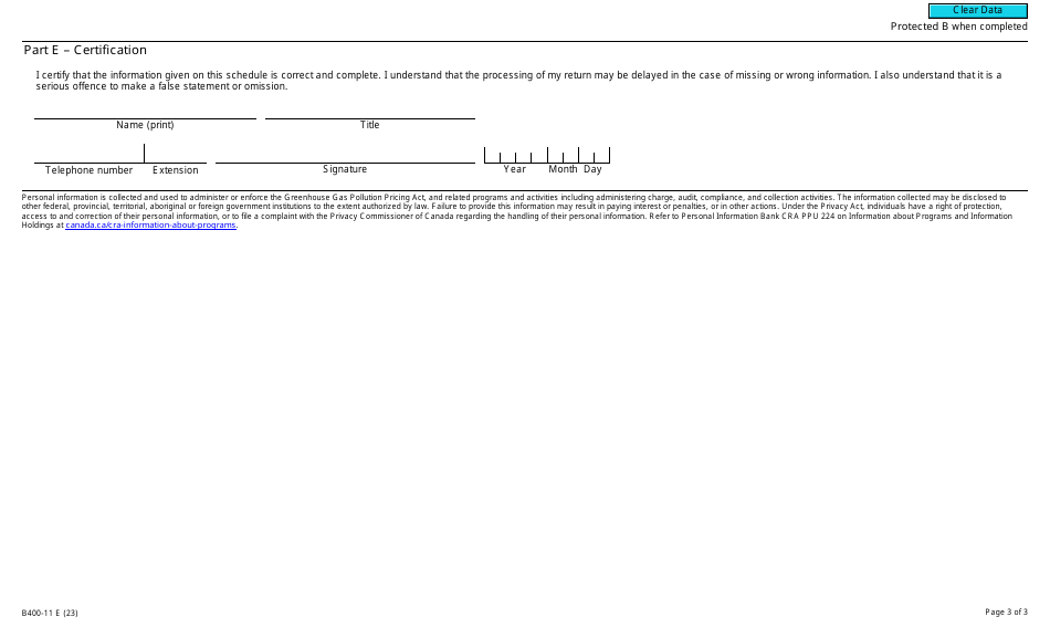 Form B400-11 Fuel Charge Return Schedule - Registered Specified Rail Carrier - Canada, Page 3