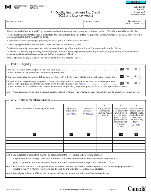 Form T2 Schedule 65  Printable Pdf