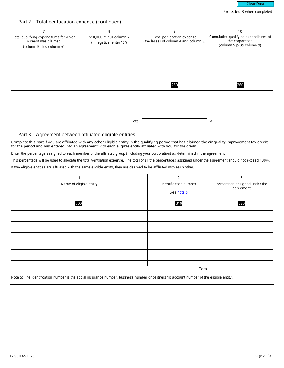 Form T2 Schedule 65 Air Quality Improvement Tax Credit (2022 and Later Tax Years) - Canada, Page 2