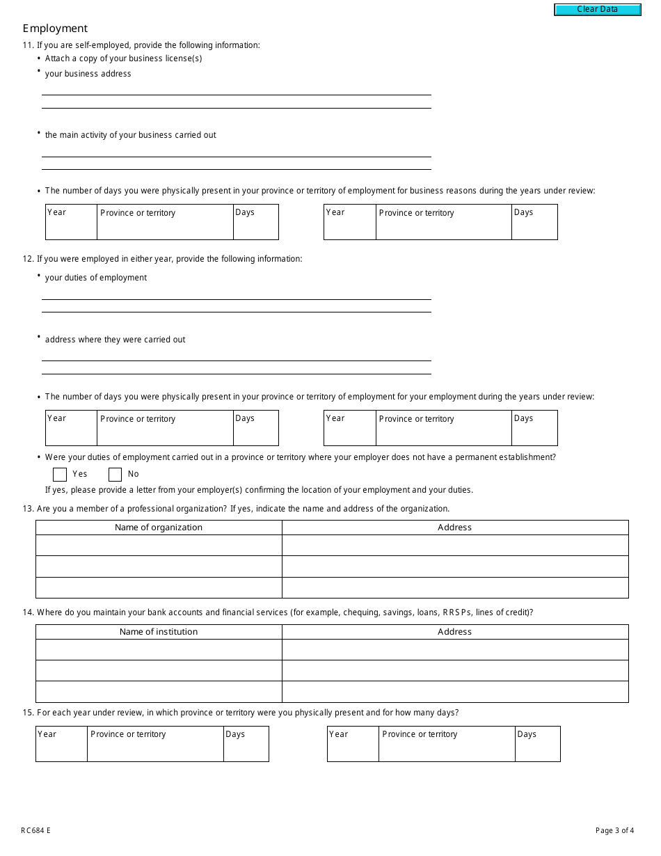 Form RC684 Province or Territory of Residence - Multiple Years - Refund Examination Program - Canada, Page 3