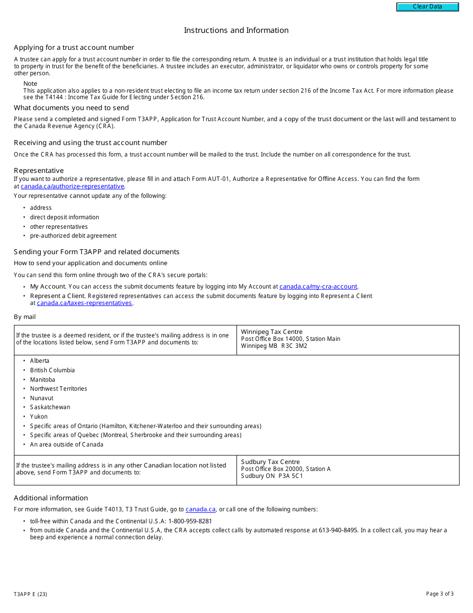 Form T3APP Application for Trust Account Number - Canada, Page 3