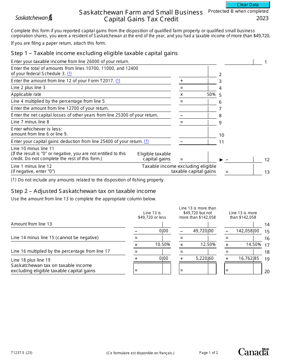 Form T1237 Download Fillable PDF or Fill Online Saskatchewan Farm and