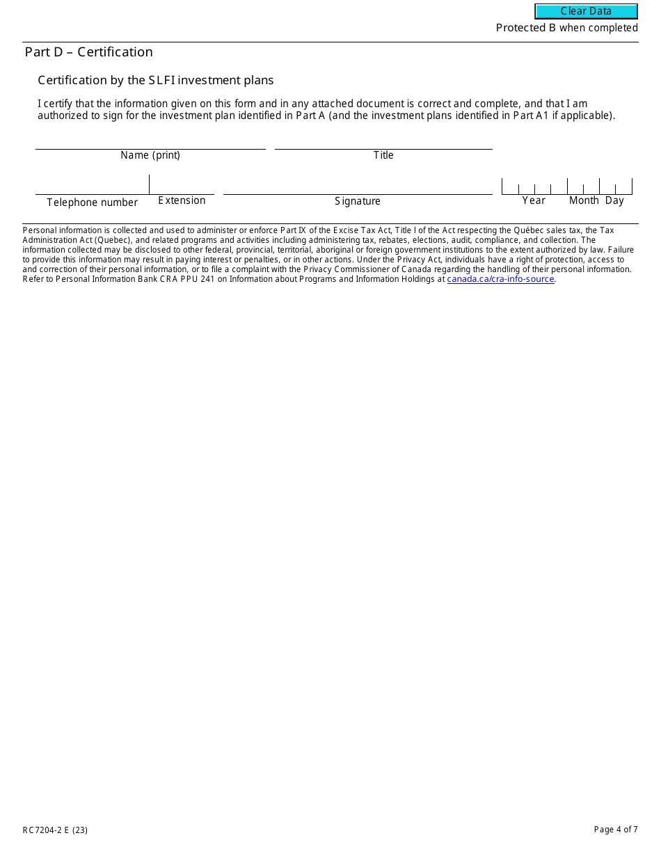 Form RC7204-2 Elections to Withdraw From a Consolidated Filing Election for a Selected Listed Financial Institution for Gst / Hst and Qst Purposes or Only for Qst Purposes - Canada, Page 4