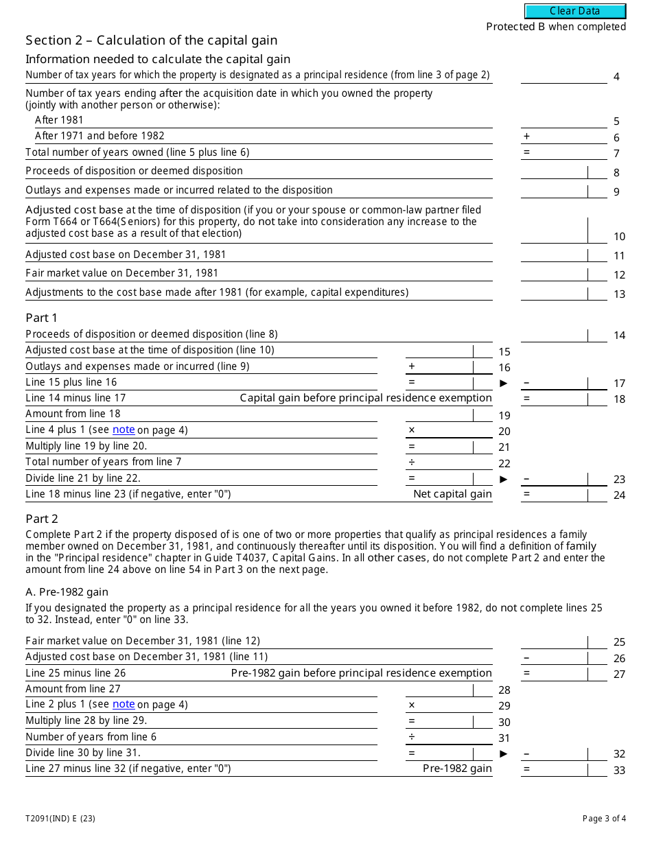 Form T2091(IND) Designation of a Property as a Principal Residence by an Individual (Other Than a Personal Trust) - Canada, Page 3