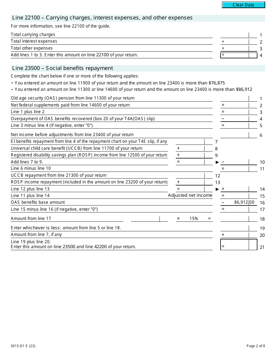 Form 5013-D1 Federal Worksheet for Non-residents and Deemed Residents of Canada - Canada, Page 2