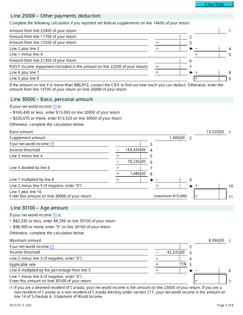 Form 5013-D1 Federal Worksheet for Non-residents and Deemed Residents of Canada - Canada, Page 3