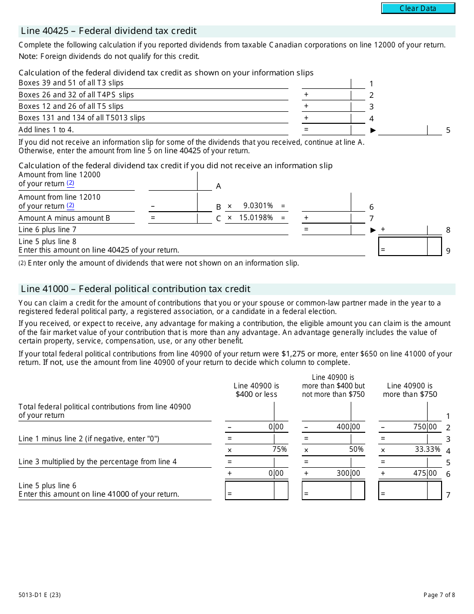 Form 5013-D1 Federal Worksheet for Non-residents and Deemed Residents of Canada - Canada, Page 7