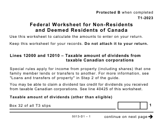 Document preview: Form 5013-D1 Federal Worksheet for Non-residents and Deemed Residents of Canada - Large Print - Canada, 2023