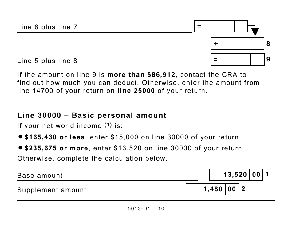 Form 5013-D1 Federal Worksheet for Non-residents and Deemed Residents of Canada - Large Print - Canada, Page 10