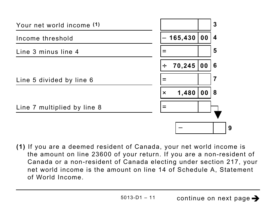 Form 5013-D1 Federal Worksheet for Non-residents and Deemed Residents of Canada - Large Print - Canada, Page 11