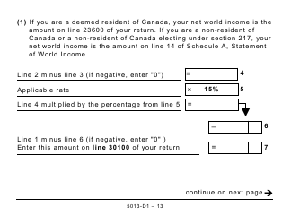 Form 5013-D1 Federal Worksheet for Non-residents and Deemed Residents of Canada - Large Print - Canada, Page 13