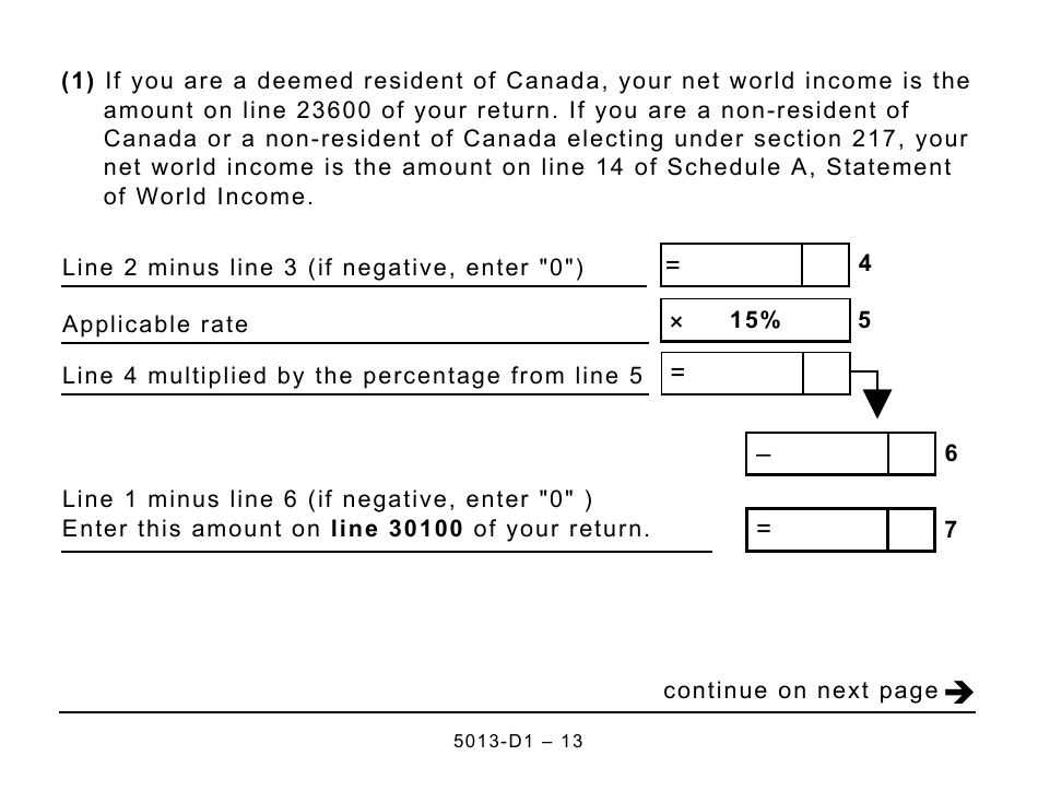 Form 5013-D1 Federal Worksheet for Non-residents and Deemed Residents of Canada - Large Print - Canada, Page 13