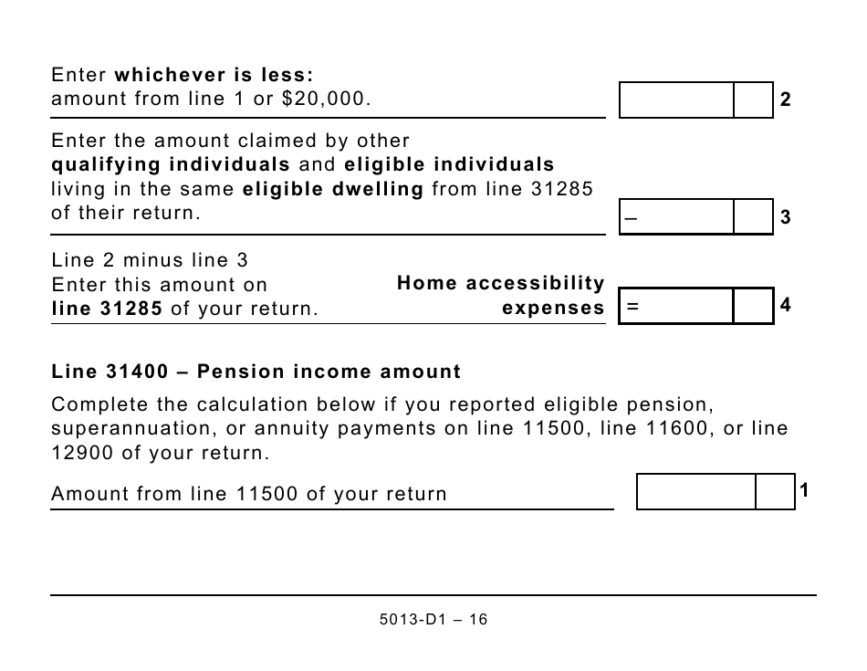 Form 5013-D1 Federal Worksheet for Non-residents and Deemed Residents of Canada - Large Print - Canada, Page 16