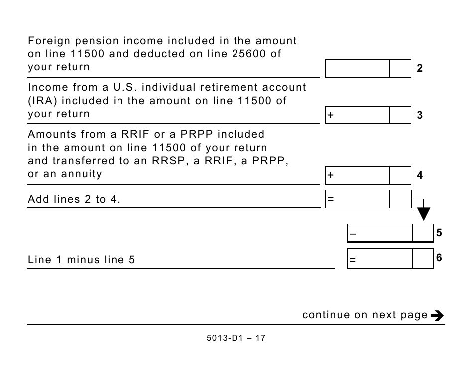 Form 5013-D1 Federal Worksheet for Non-residents and Deemed Residents of Canada - Large Print - Canada, Page 17