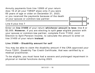 Form 5013-D1 Federal Worksheet for Non-residents and Deemed Residents of Canada - Large Print - Canada, Page 18