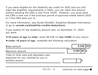 Form 5013-D1 Federal Worksheet for Non-residents and Deemed Residents of Canada - Large Print - Canada, Page 19