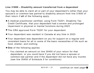 Form 5013-D1 Federal Worksheet for Non-residents and Deemed Residents of Canada - Large Print - Canada, Page 21