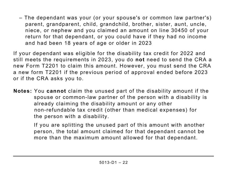 Form 5013-D1 Federal Worksheet for Non-residents and Deemed Residents of Canada - Large Print - Canada, Page 22
