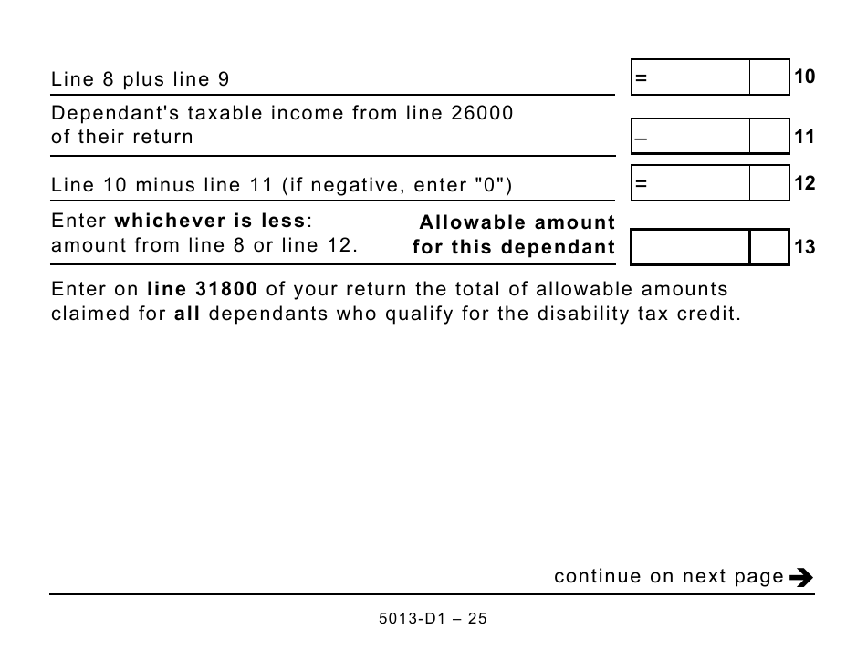 Form 5013-D1 Federal Worksheet for Non-residents and Deemed Residents of Canada - Large Print - Canada, Page 25