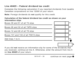 Form 5013-D1 Federal Worksheet for Non-residents and Deemed Residents of Canada - Large Print - Canada, Page 29