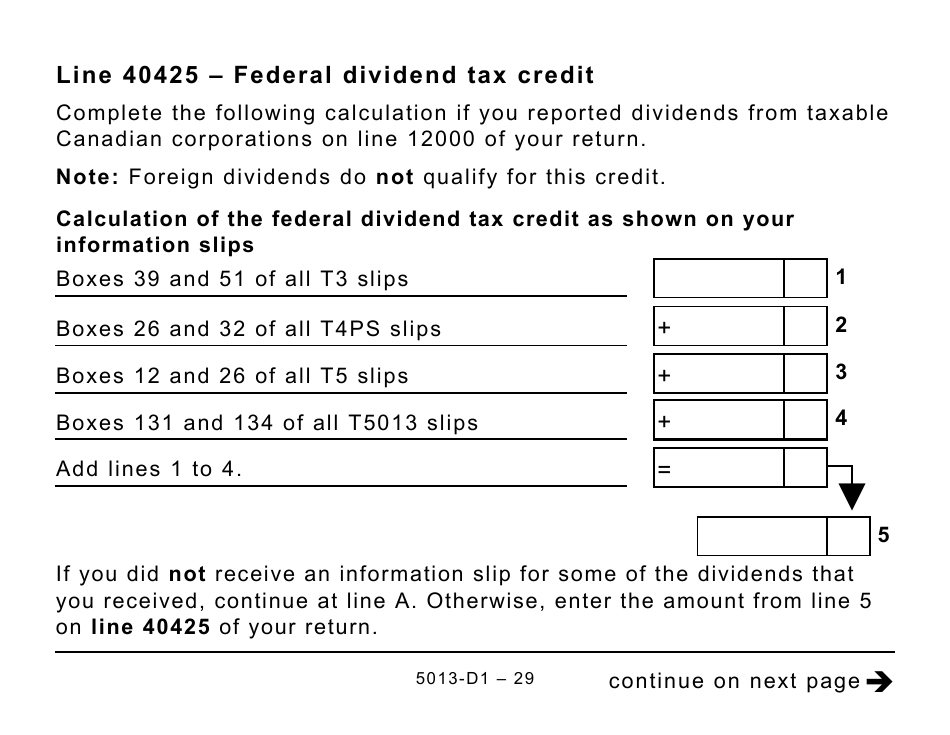Form 5013-D1 Federal Worksheet for Non-residents and Deemed Residents of Canada - Large Print - Canada, Page 29