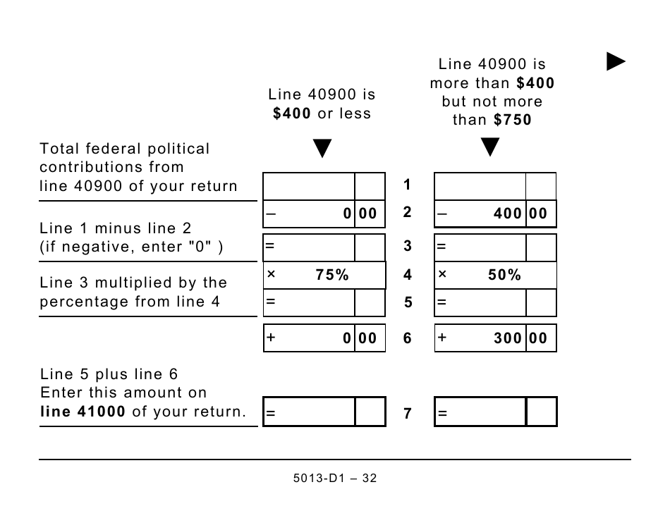 Form 5013-D1 Federal Worksheet for Non-residents and Deemed Residents of Canada - Large Print - Canada, Page 32