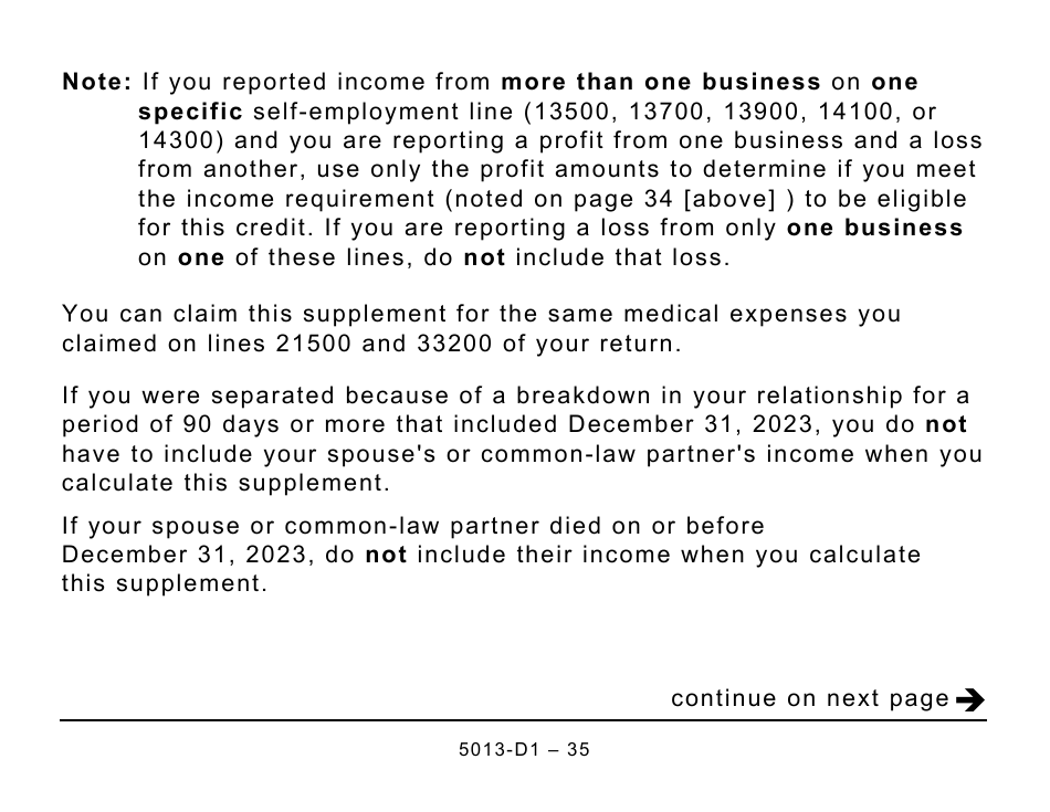 Form 5013-D1 Federal Worksheet for Non-residents and Deemed Residents of Canada - Large Print - Canada, Page 35
