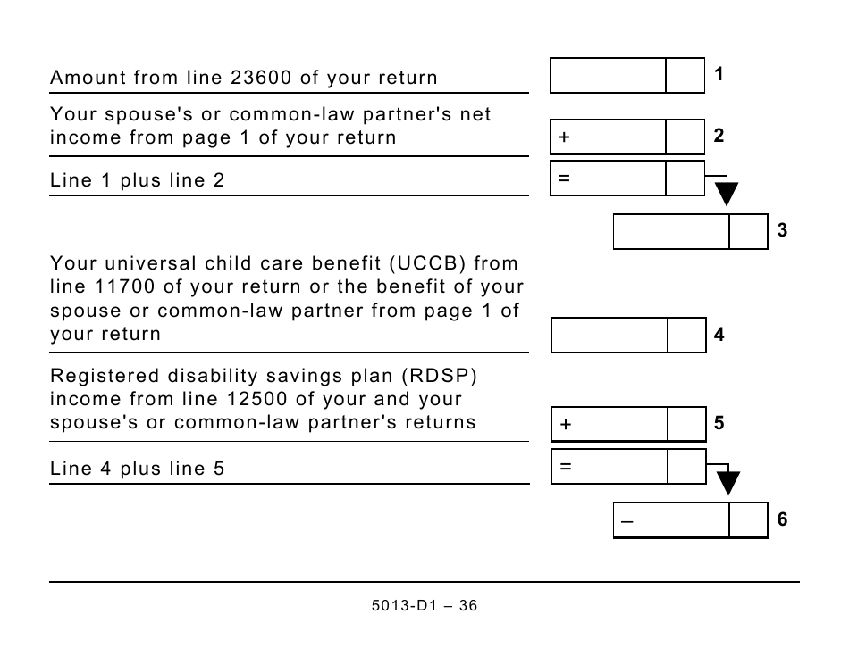 Form 5013-D1 Federal Worksheet for Non-residents and Deemed Residents of Canada - Large Print - Canada, Page 36
