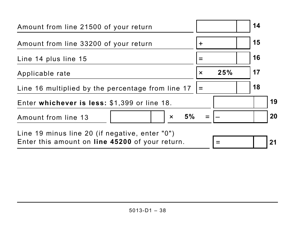 Form 5013-D1 Federal Worksheet for Non-residents and Deemed Residents of Canada - Large Print - Canada, Page 38