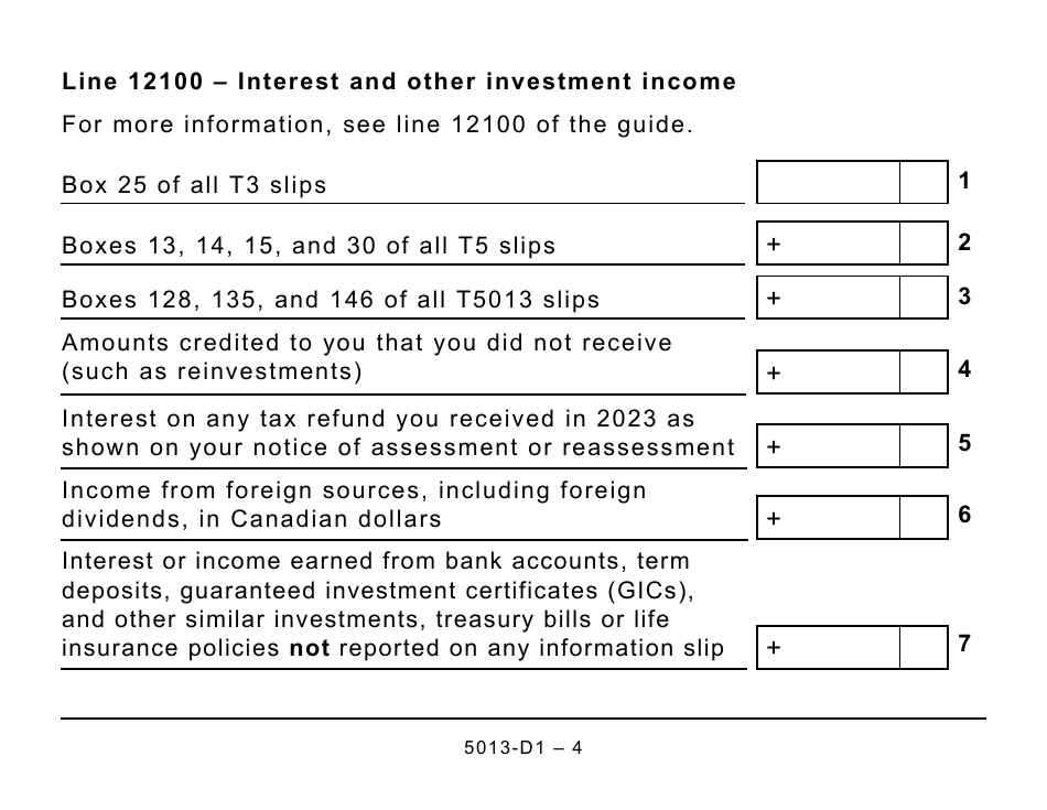 Form 5013-D1 Federal Worksheet for Non-residents and Deemed Residents of Canada - Large Print - Canada, Page 4