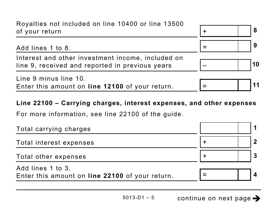 Form 5013-D1 Federal Worksheet for Non-residents and Deemed Residents of Canada - Large Print - Canada, Page 5