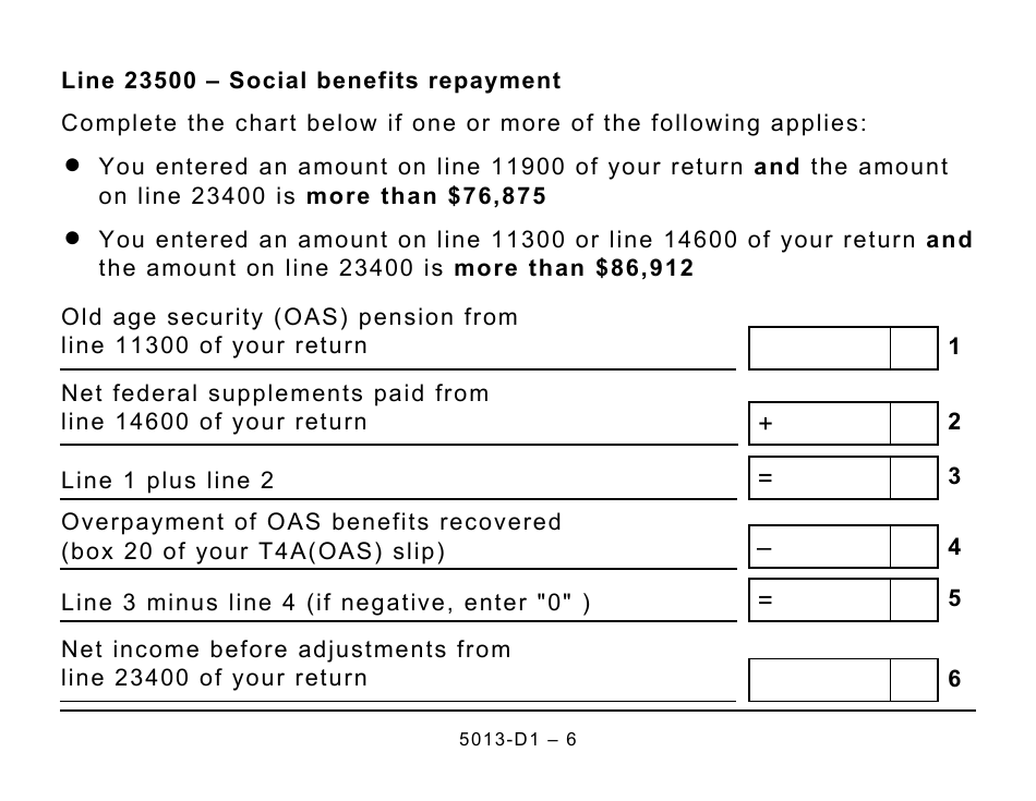 Form 5013-D1 Federal Worksheet for Non-residents and Deemed Residents of Canada - Large Print - Canada, Page 6