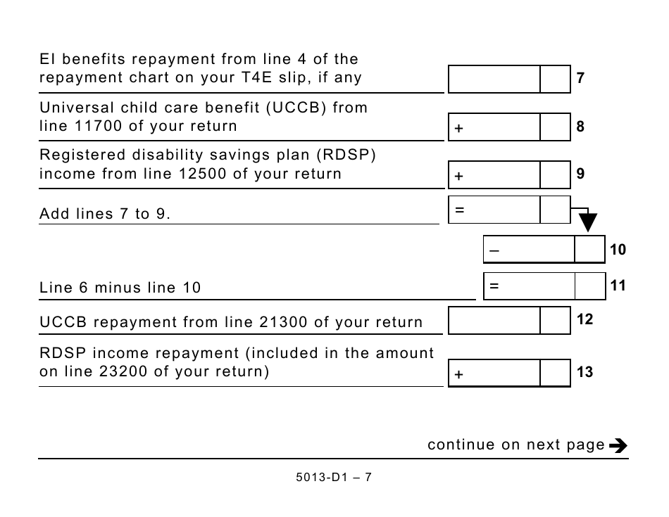 Form 5013-D1 Federal Worksheet for Non-residents and Deemed Residents of Canada - Large Print - Canada, Page 7