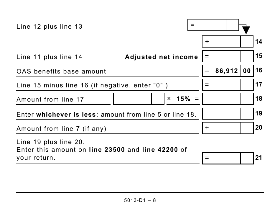 Form 5013-D1 Federal Worksheet for Non-residents and Deemed Residents of Canada - Large Print - Canada, Page 8