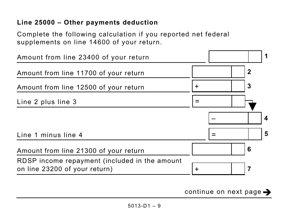 Form 5013-D1 Federal Worksheet for Non-residents and Deemed Residents of Canada - Large Print - Canada, Page 9