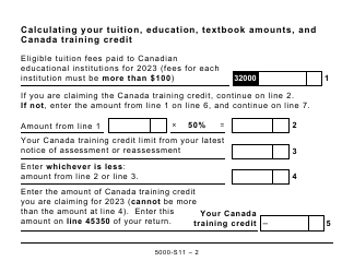 Form 5000-S11 Schedule 11 Federal Tuition, Education, and Textbook Amounts and Canada Training Credit - Large Print - Canada, Page 2