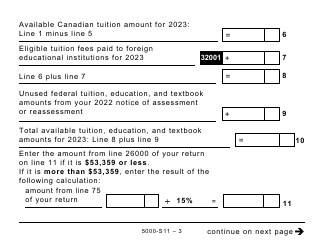 Form 5000-S11 Schedule 11 Federal Tuition, Education, and Textbook Amounts and Canada Training Credit - Large Print - Canada, Page 3