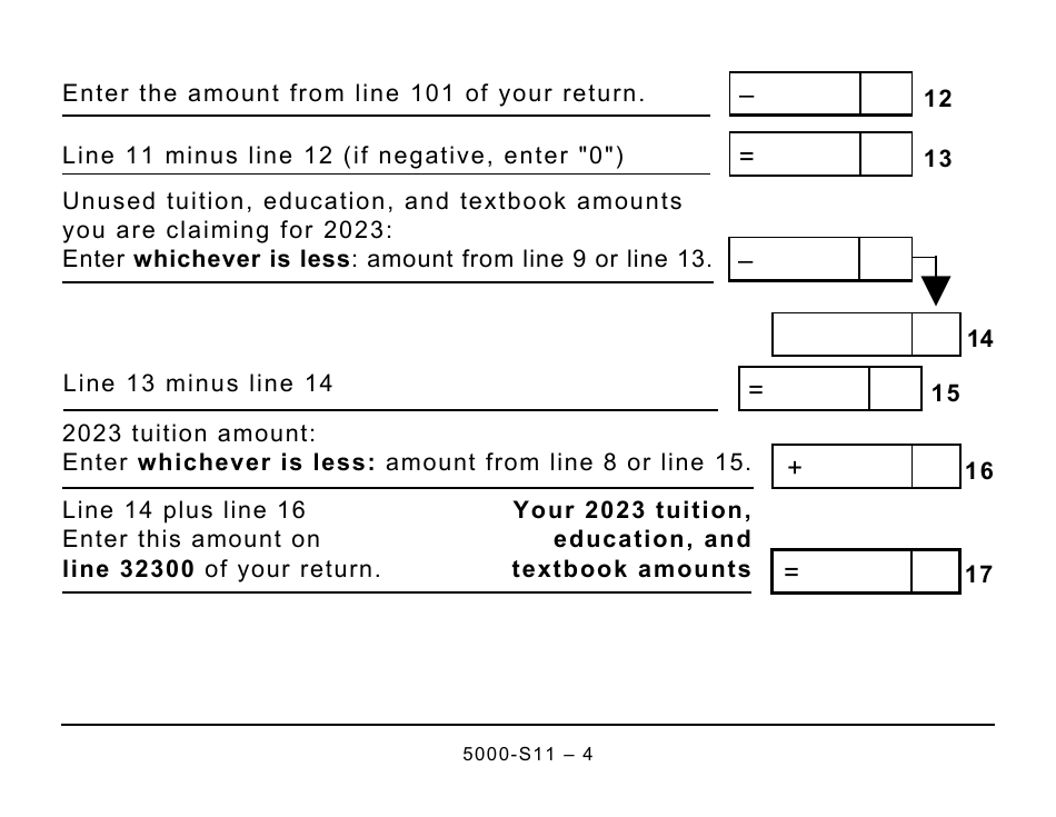Form 5000-S11 Schedule 11 Federal Tuition, Education, and Textbook Amounts and Canada Training Credit - Large Print - Canada, Page 4