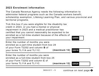 Form 5000-S11 Schedule 11 Federal Tuition, Education, and Textbook Amounts and Canada Training Credit - Large Print - Canada, Page 5