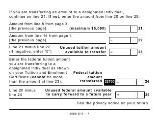 Form 5000-S11 Schedule 11 Federal Tuition, Education, and Textbook Amounts and Canada Training Credit - Large Print - Canada, Page 7