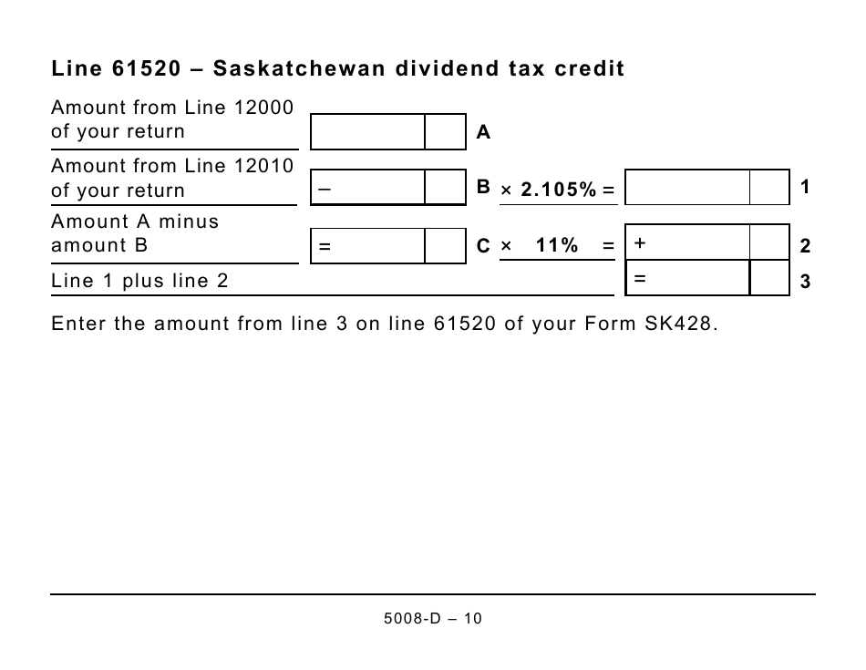 Form 5008-D Worksheet SK428 Saskatchewan - Large Print - Canada, Page 10
