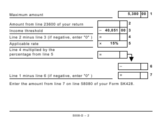 Form 5008-D Worksheet SK428 Saskatchewan - Large Print - Canada, Page 2