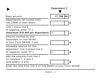 Form 5008-D Worksheet SK428 Saskatchewan - Large Print - Canada, Page 4