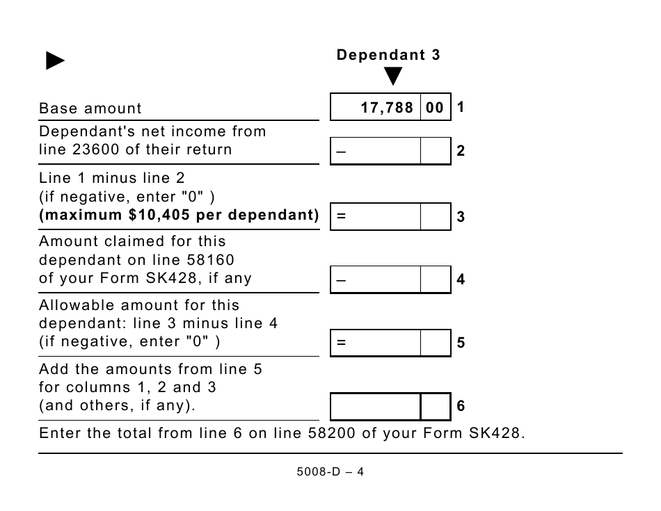 Form 5008-D Worksheet SK428 Saskatchewan - Large Print - Canada, Page 4