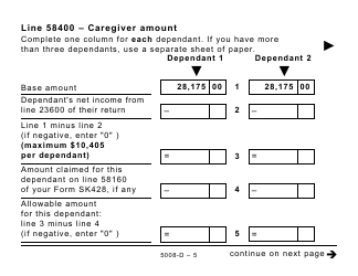 Form 5008-D Worksheet SK428 Saskatchewan - Large Print - Canada, Page 5