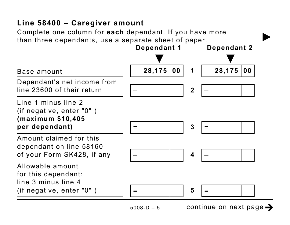 Form 5008-D Worksheet SK428 Saskatchewan - Large Print - Canada, Page 5